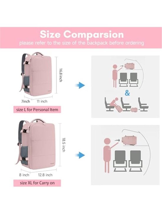 Travel Backpack for Women with Water Bottle Pocket & Shoe Pouch, Pink